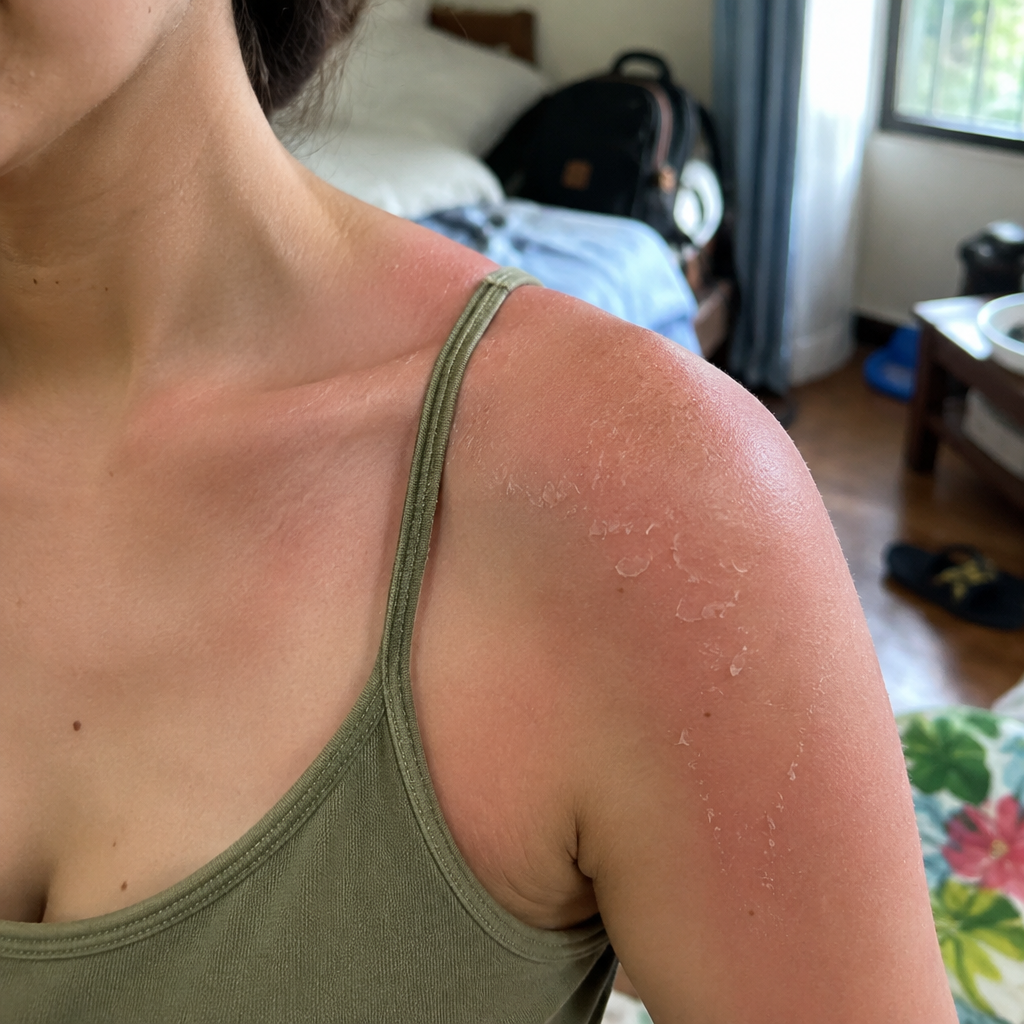 Da cháy nắng ửng đỏ trên cánh tay