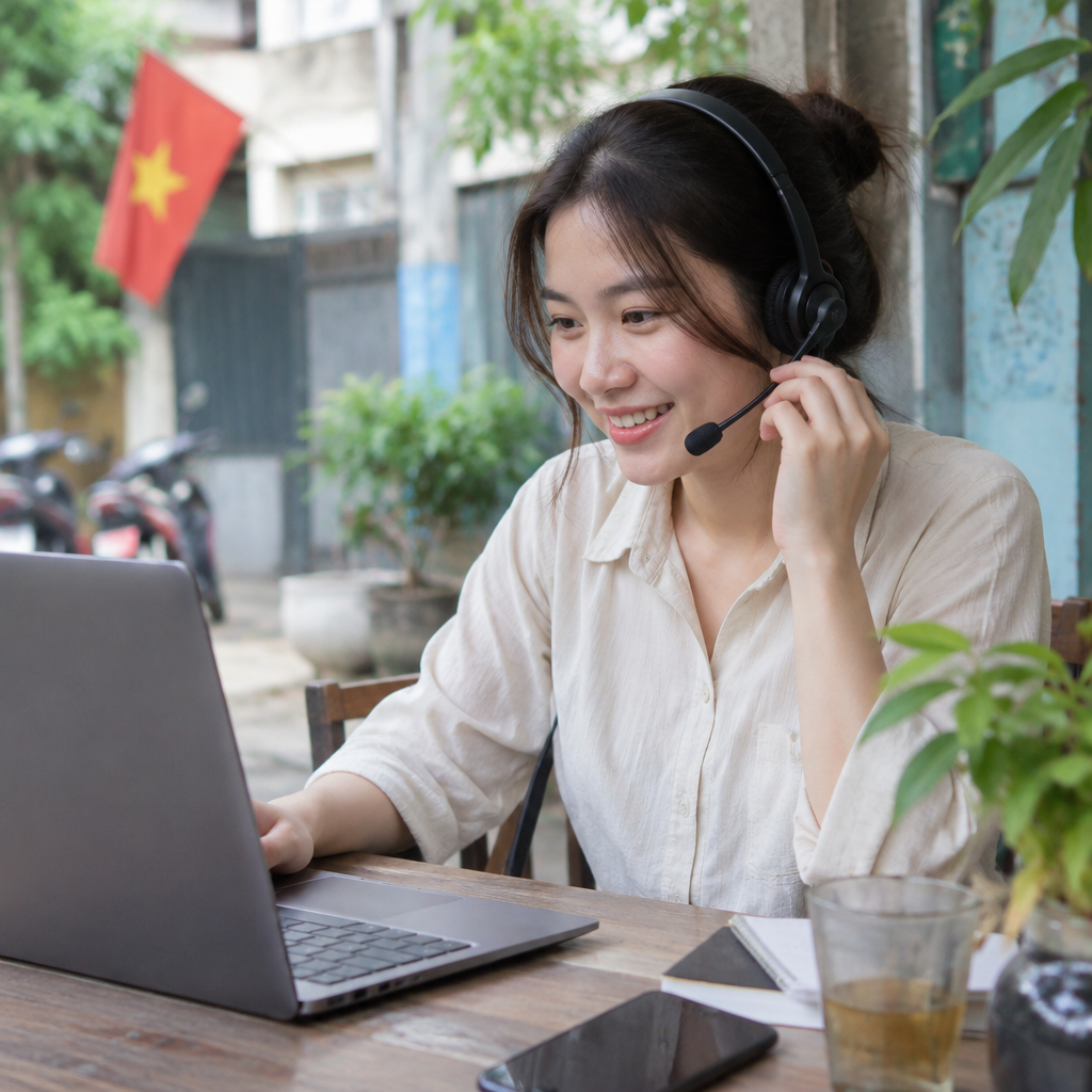 Người phụ nữ đang gọi điện thoại tư vấn khách hàng về đơn hàng bị lỗi