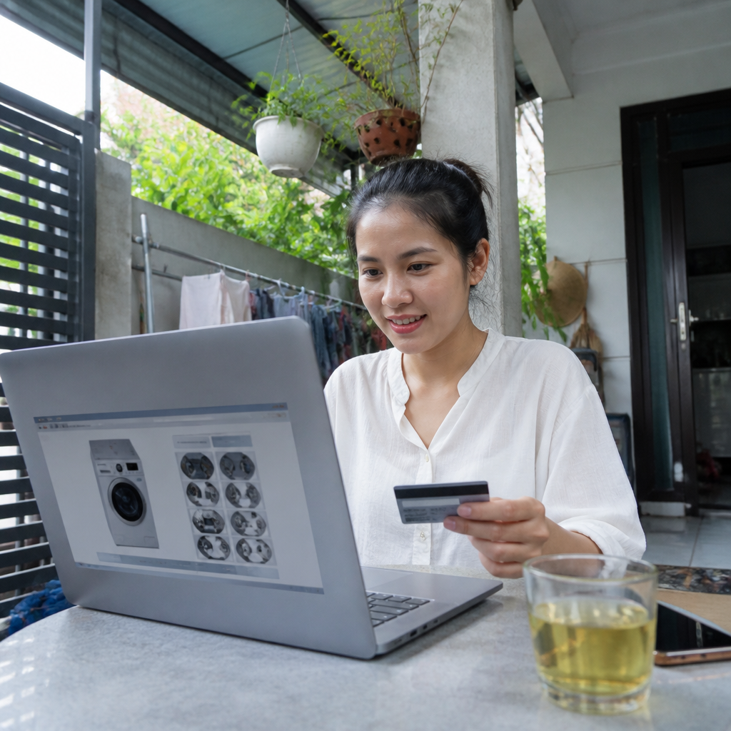 Người dùng tìm kiếm và so sánh sản phẩm gia dụng trên website mua bán trực tuyến