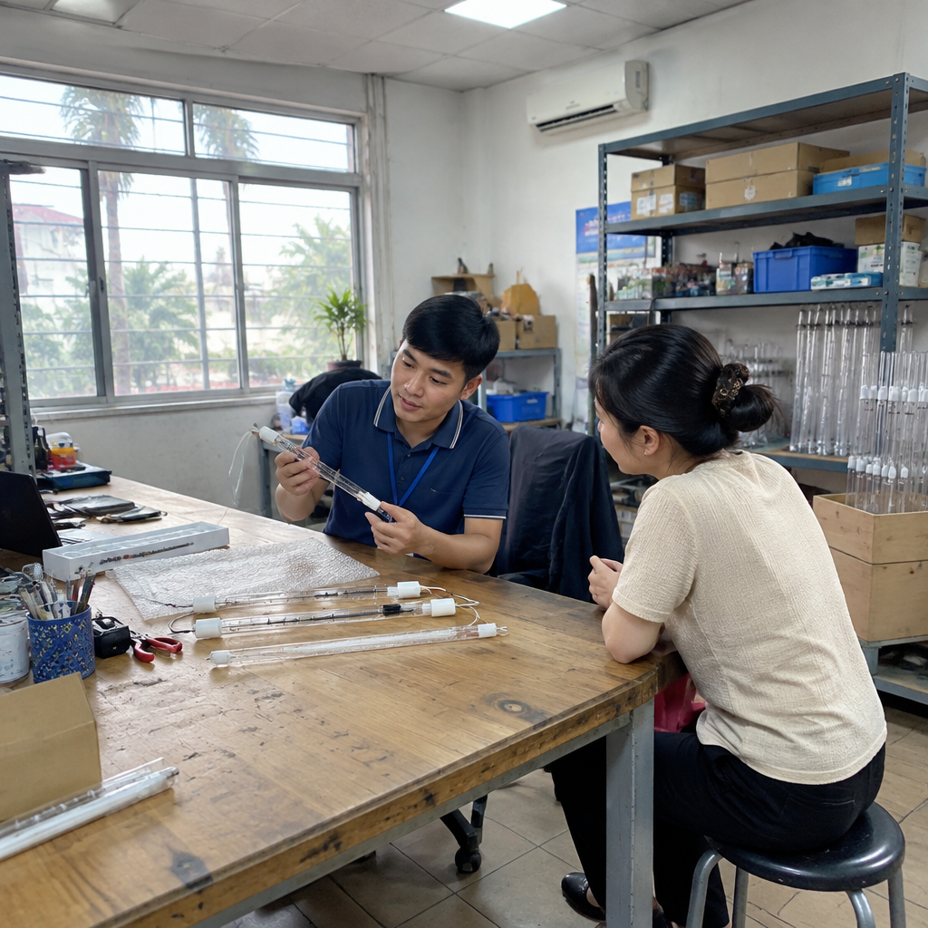 Nhân viên hỗ trợ kỹ thuật đang tư vấn khách hàng về thiết bị công nghiệp qua điện thoại